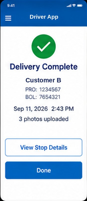 Driver app screen: Delivery Complete