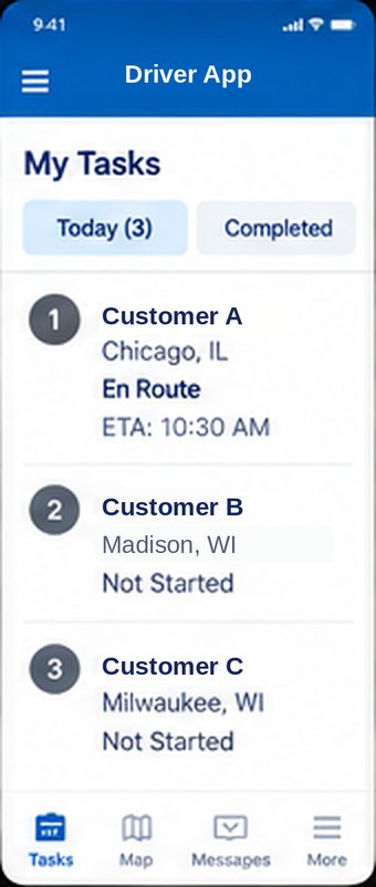 Driver app screen: My Tasks
